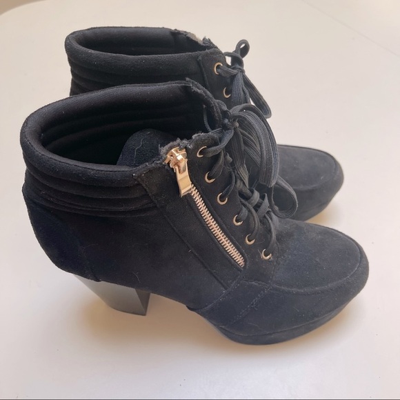 💜🤑FOREVER Women's Round Toe Lace Up Side Zip Platform Stacked Chunky Heel Boot - Picture 4 of 7